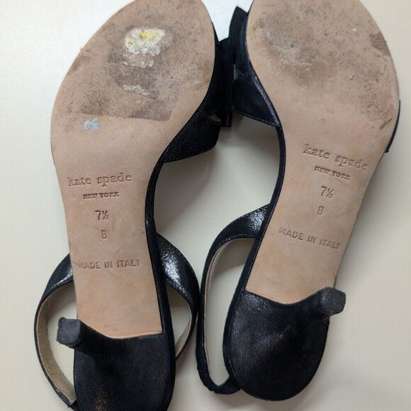 KATE SPADE Glitter Leather Black Slingback  Bow Open Toe Stiletto Fancy  7.5 M - Picture 6 of 9